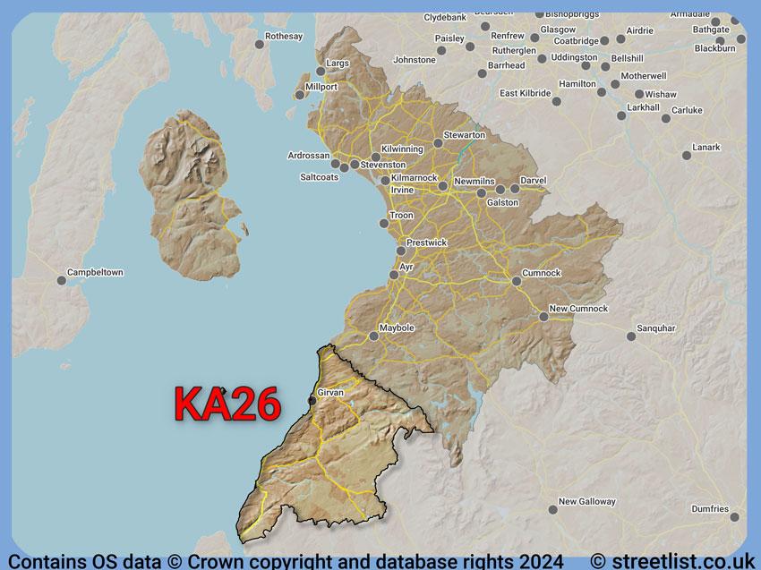 Where the KA26 postcode district lies within the wider  postcode area