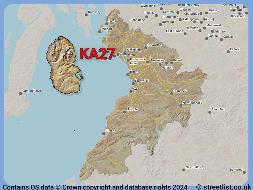 Where the KA27 postcode district lies within the wider  postcode area