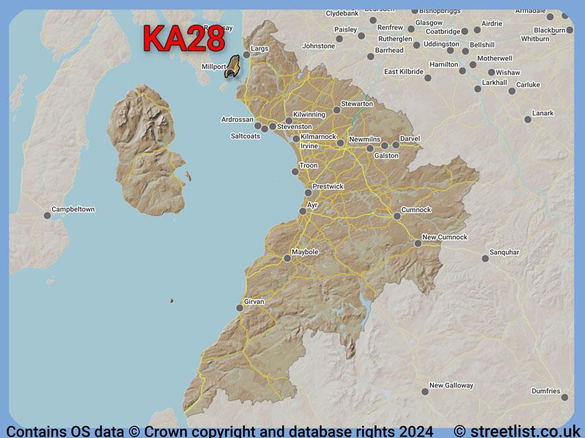 Where the KA28 postcode district lies within the wider  postcode area