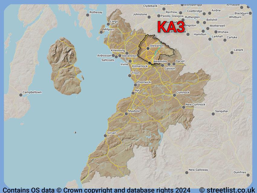 Where the KA3 postcode district lies within the wider  postcode area