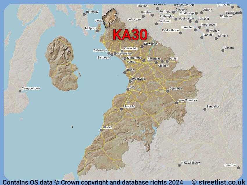 Where the KA30 postcode district lies within the wider  postcode area