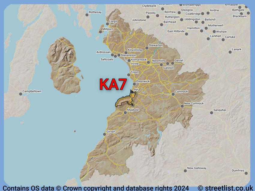 Where the KA7 postcode district lies within the wider  postcode area