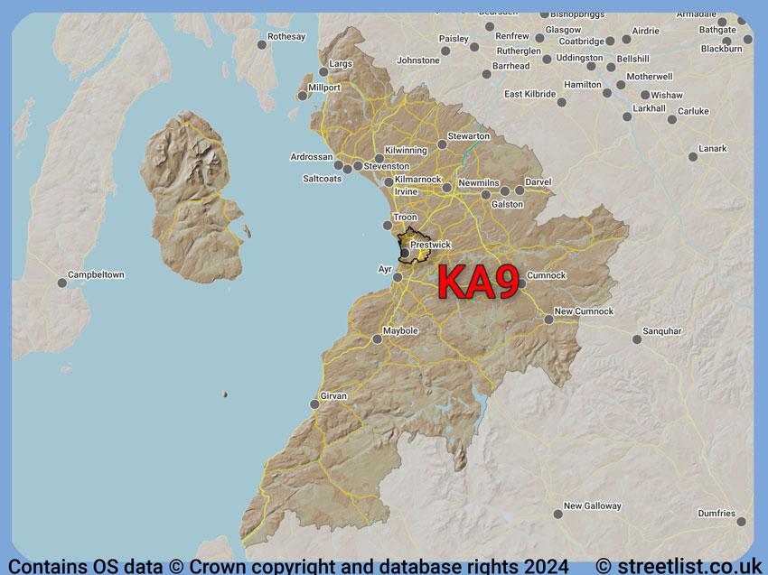 Where the KA9 postcode district lies within the wider  postcode area