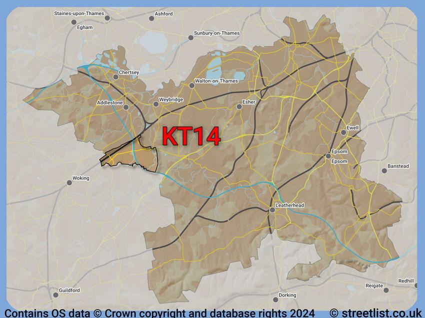 Where the KT14 postcode district lies within the wider  postcode area