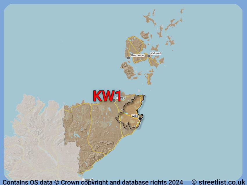 Where the KW1 postcode district lies within the wider  postcode area