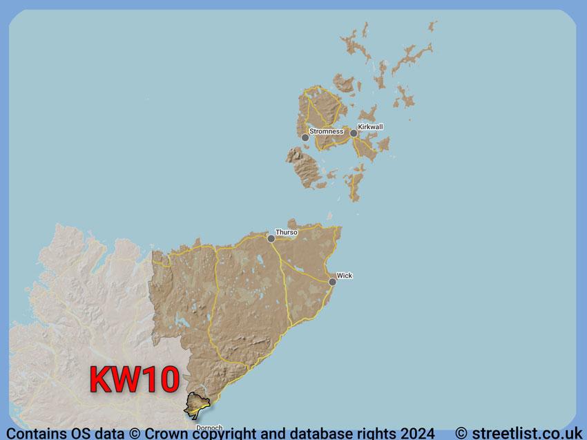 Where the KW10 postcode district lies within the wider  postcode area