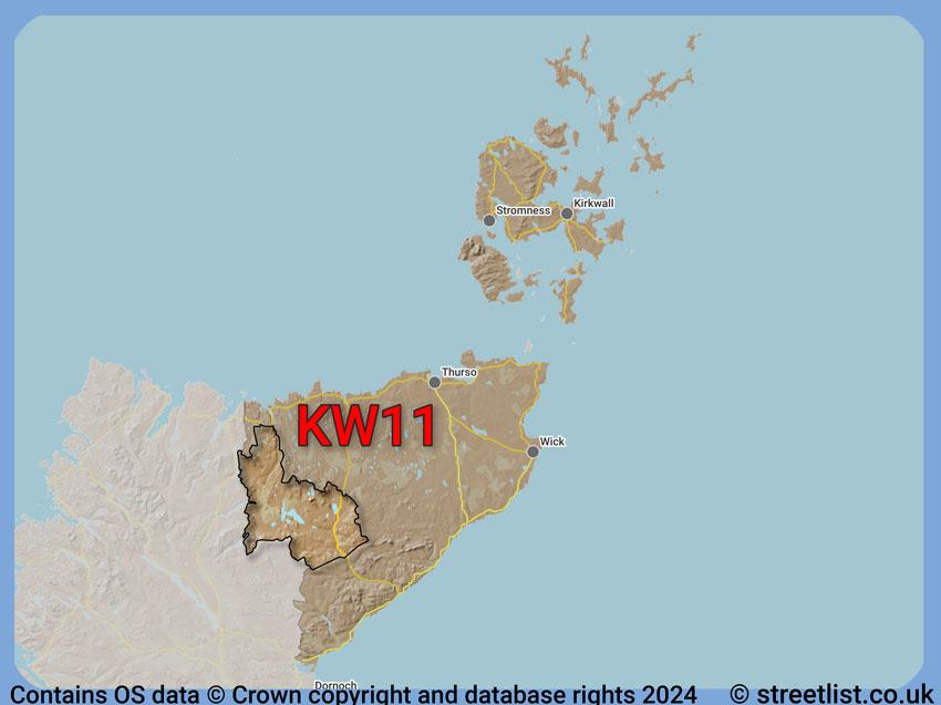 Where the KW11 postcode district lies within the wider  postcode area