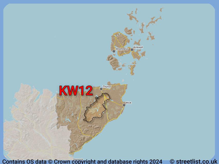 Where the KW12 postcode district lies within the wider  postcode area