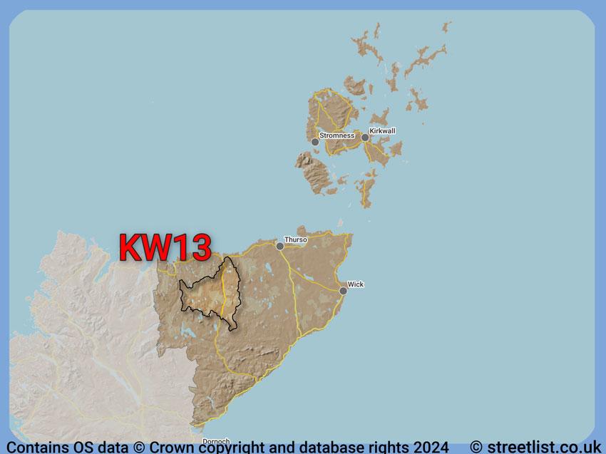 Where the KW13 postcode district lies within the wider  postcode area