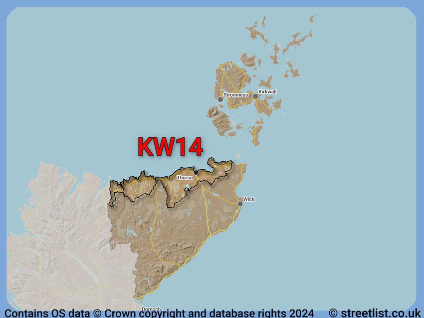 Where the KW14 postcode district lies within the wider  postcode area