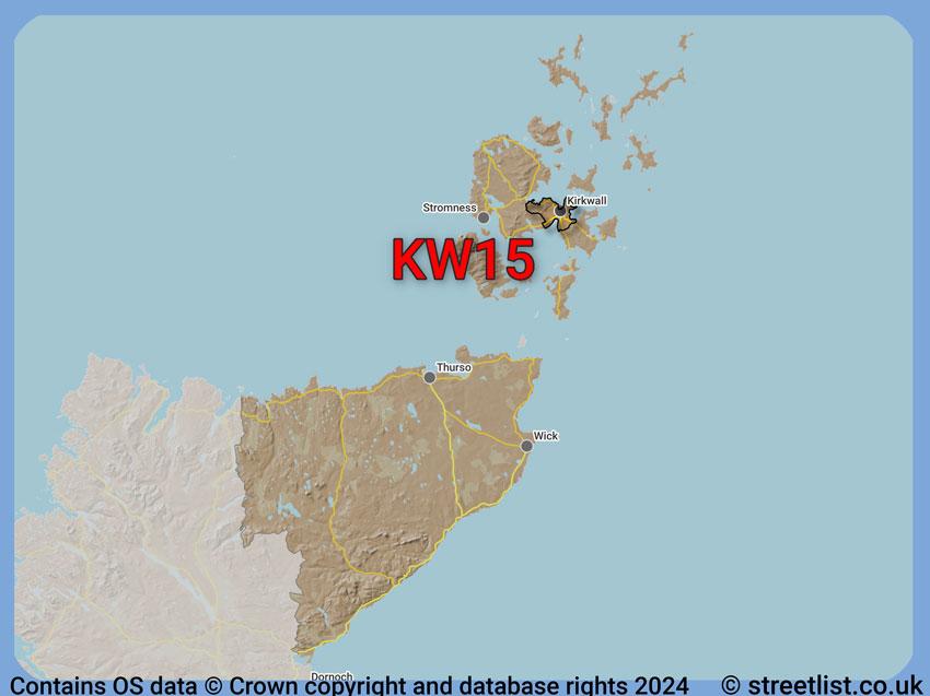 Where the KW15 postcode district lies within the wider  postcode area