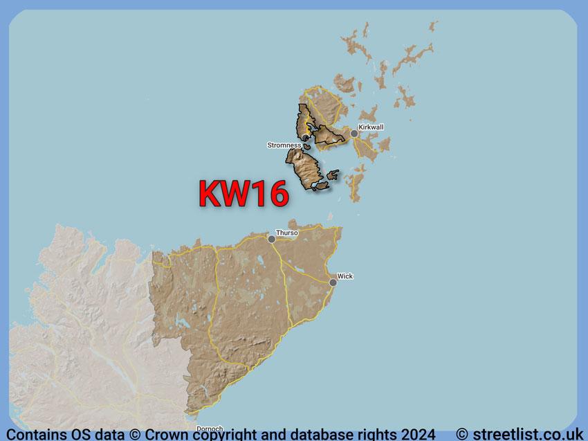 Where the KW16 postcode district lies within the wider  postcode area