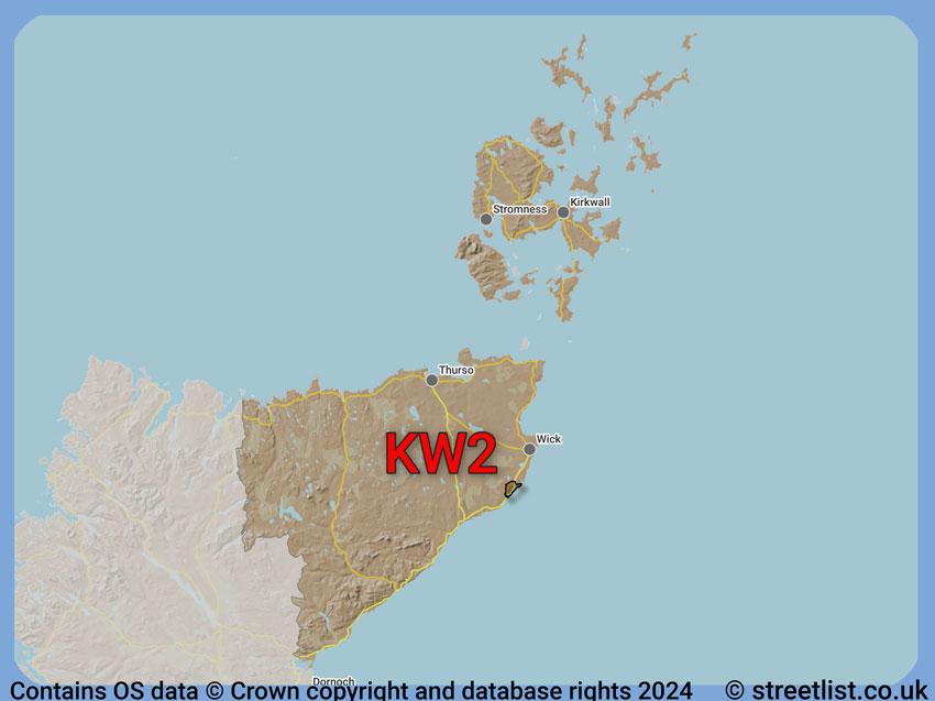 Where the KW2 postcode district lies within the wider  postcode area