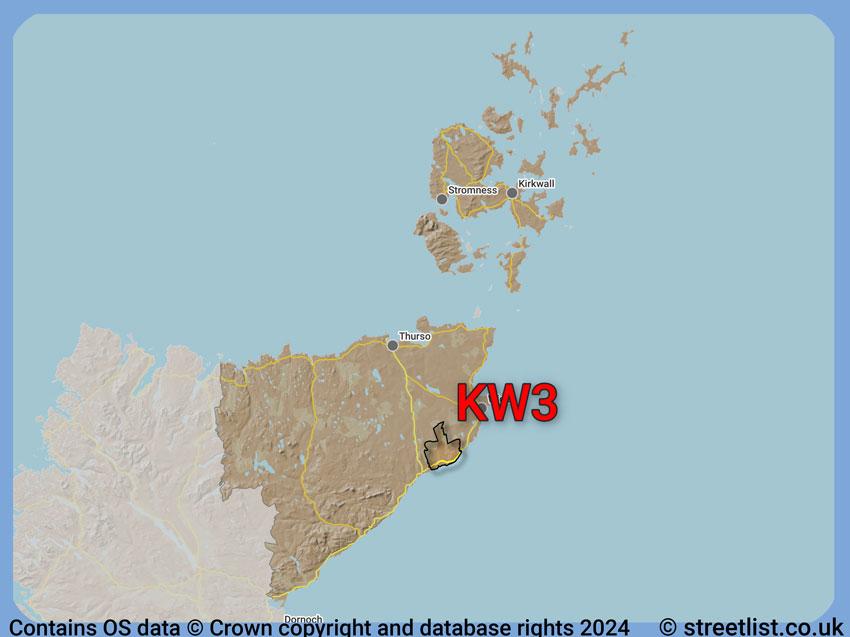 Where the KW3 postcode district lies within the wider  postcode area