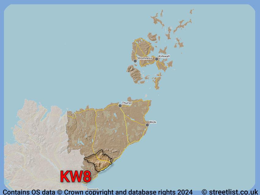 Where the KW8 postcode district lies within the wider  postcode area