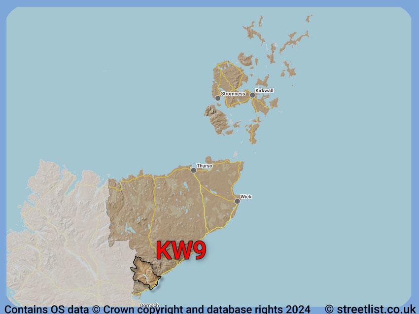 Where the KW9 postcode district lies within the wider  postcode area