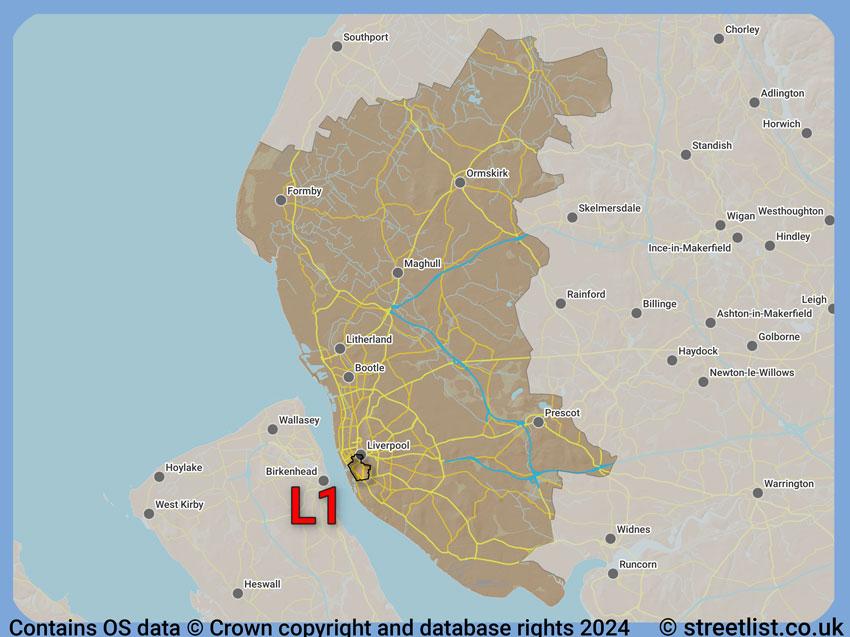 Where the L1 postcode district lies within the wider  postcode area