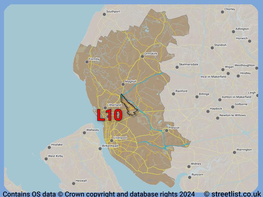 Where the L10 postcode district lies within the wider  postcode area