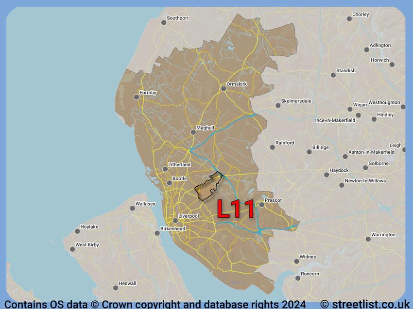 Where the L11 postcode district lies within the wider  postcode area