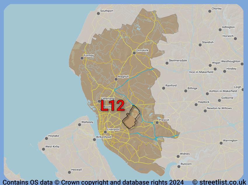 Where the L12 postcode district lies within the wider  postcode area