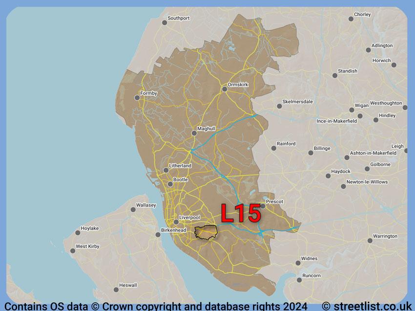 Where the L15 postcode district lies within the wider  postcode area