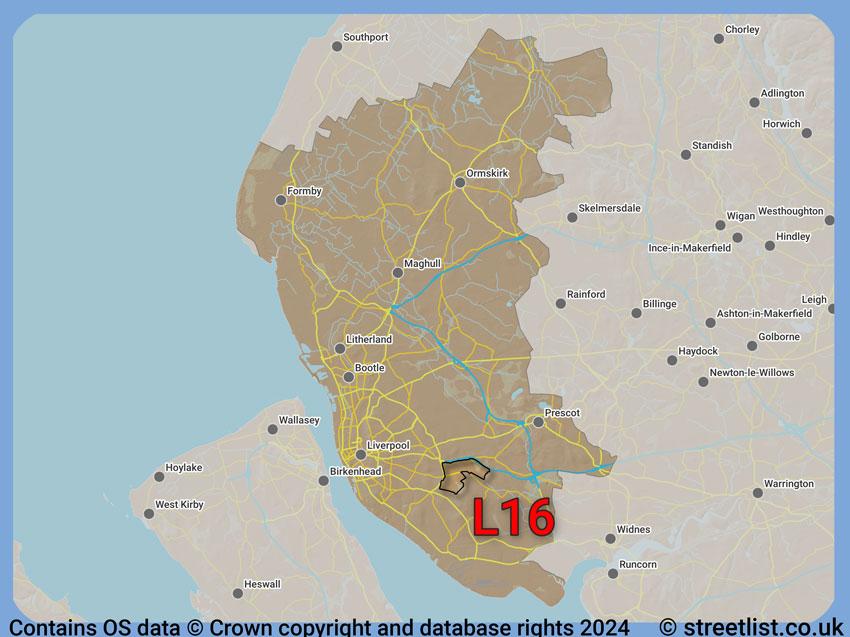 Where the L16 postcode district lies within the wider  postcode area