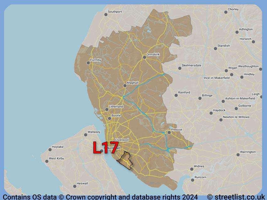 Where the L17 postcode district lies within the wider  postcode area