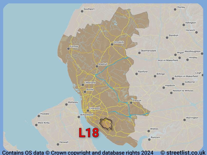 Where the L18 postcode district lies within the wider  postcode area