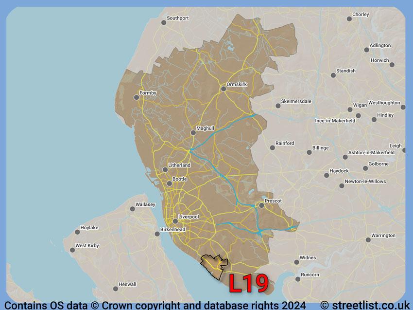 Where the L19 postcode district lies within the wider  postcode area