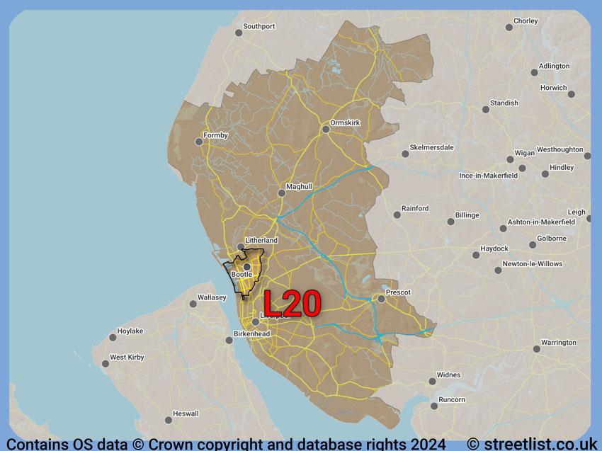 Where the L20 postcode district lies within the wider  postcode area