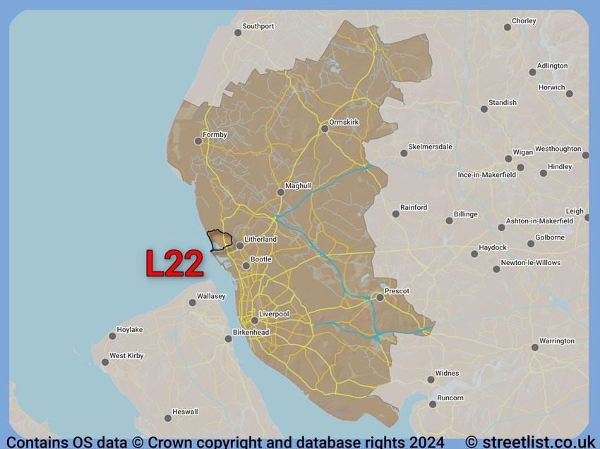 Where the L22 postcode district lies within the wider  postcode area