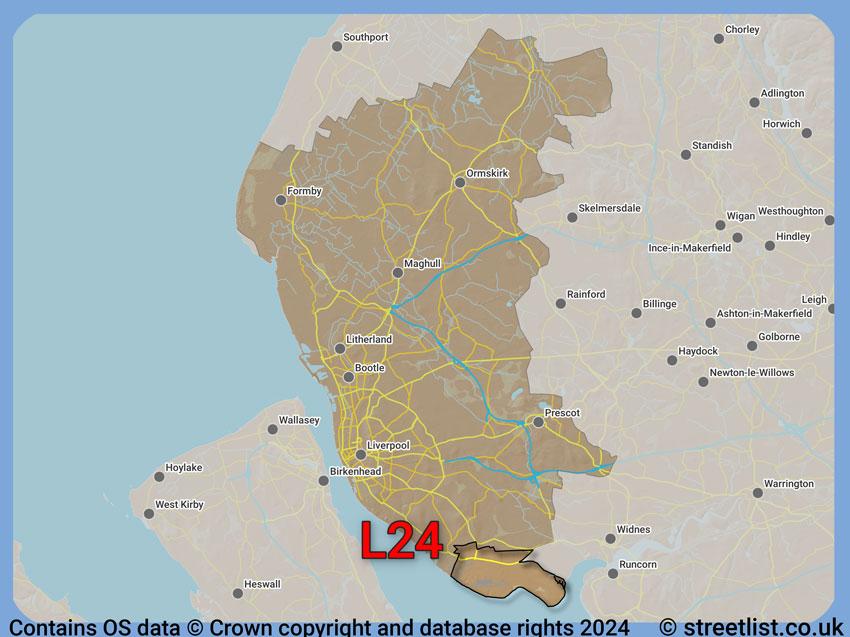 Where the L24 postcode district lies within the wider  postcode area