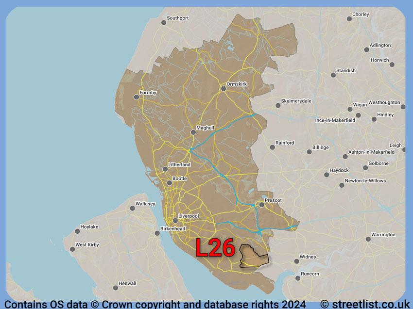 Where the L26 postcode district lies within the wider  postcode area