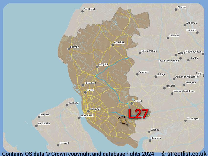 Where the L27 postcode district lies within the wider  postcode area