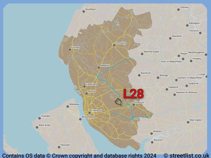 Where the L28 postcode district lies within the wider  postcode area