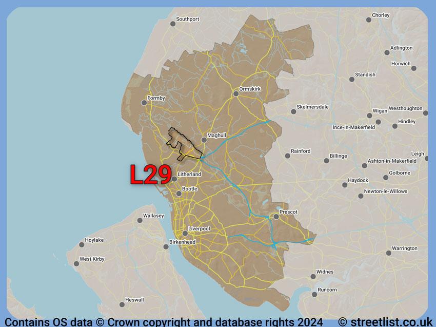 Where the L29 postcode district lies within the wider  postcode area