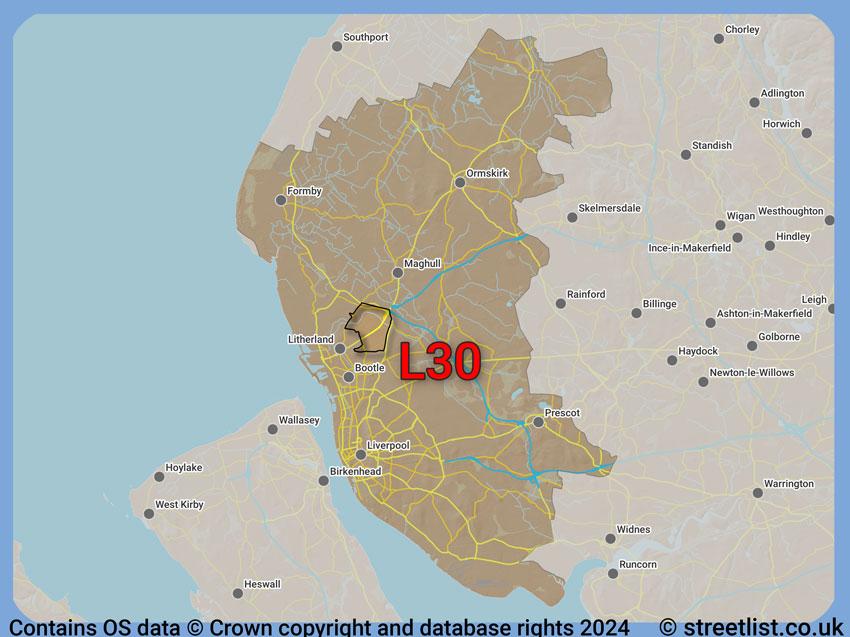 Where the L30 postcode district lies within the wider  postcode area