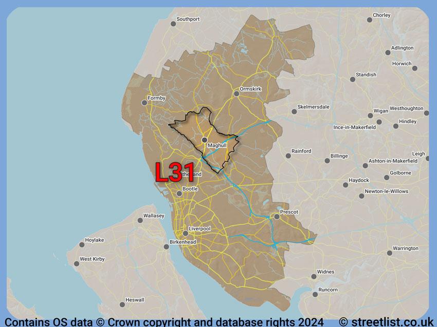 Where the L31 postcode district lies within the wider  postcode area