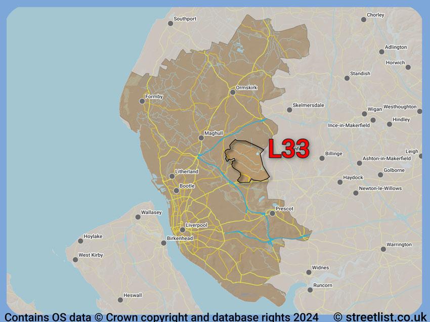 Where the L33 postcode district lies within the wider  postcode area