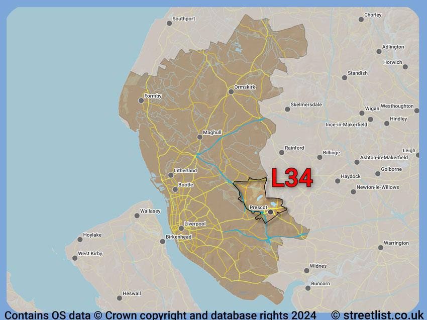 Where the L34 postcode district lies within the wider  postcode area