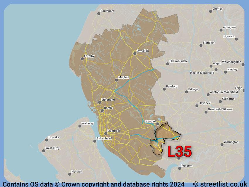 Where the L35 postcode district lies within the wider  postcode area