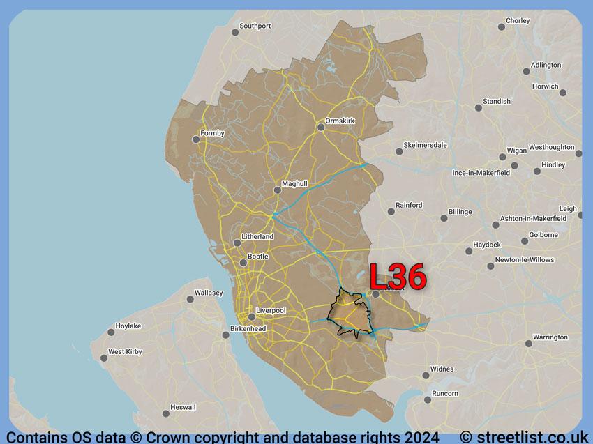 Where the L36 postcode district lies within the wider  postcode area