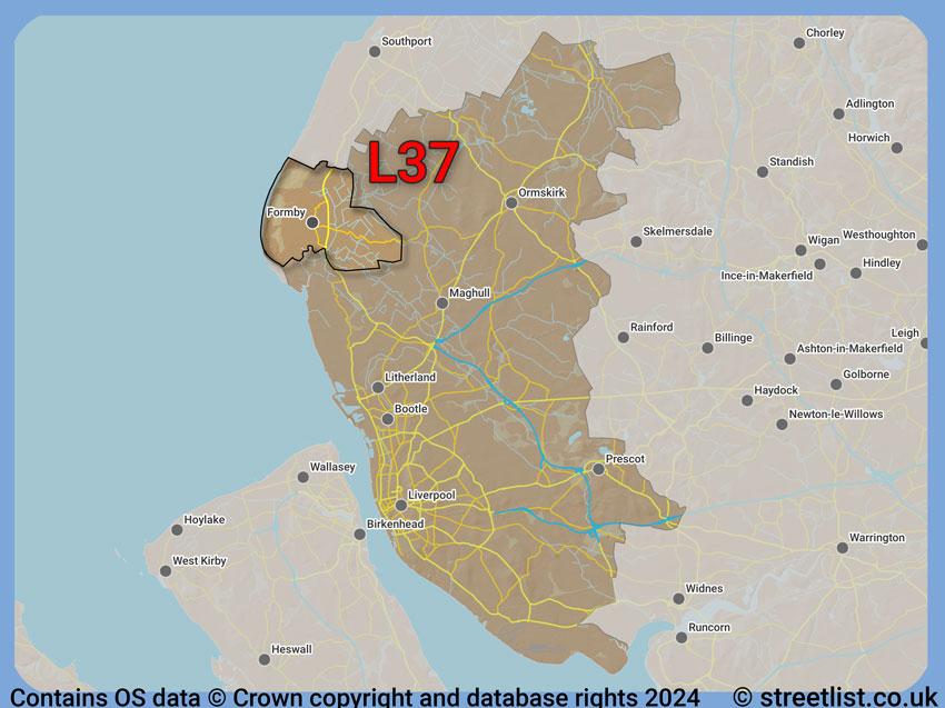 Where the L37 postcode district lies within the wider  postcode area