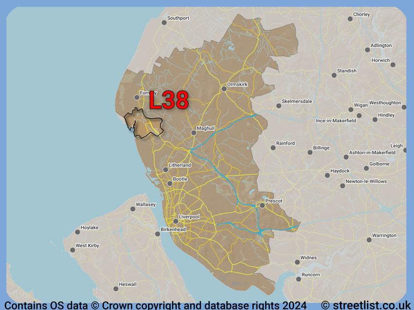 Where the L38 postcode district lies within the wider  postcode area