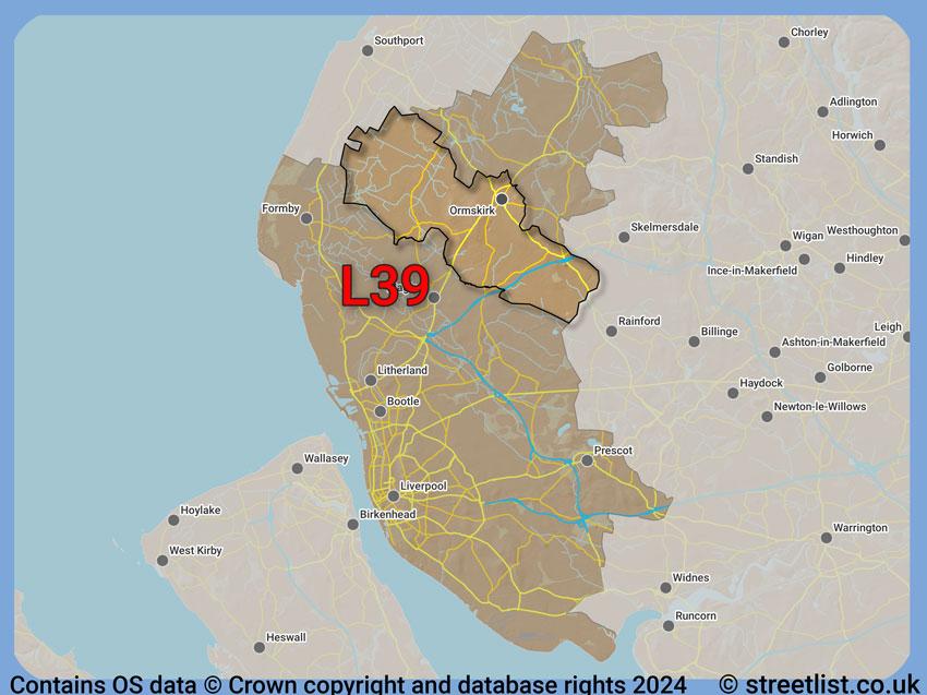 Where the L39 postcode district lies within the wider  postcode area