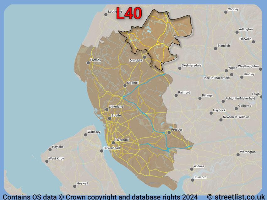 Where the L40 postcode district lies within the wider  postcode area