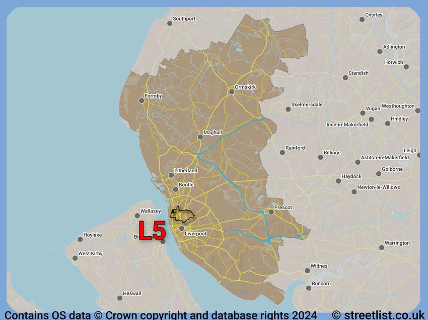 Where the L5 postcode district lies within the wider  postcode area