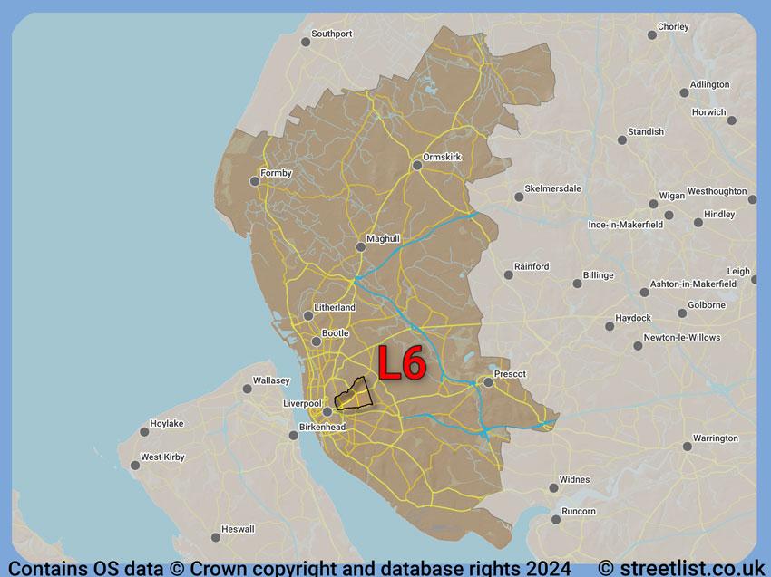 Where the L6 postcode district lies within the wider  postcode area