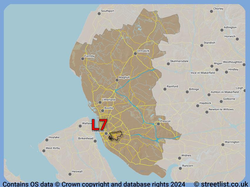 Where the L7 postcode district lies within the wider  postcode area