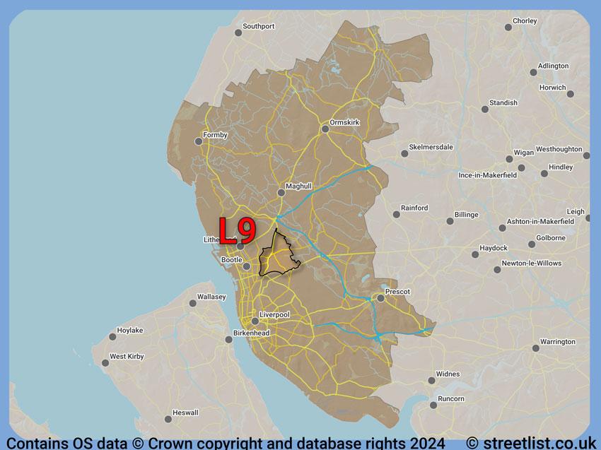 Where the L9 postcode district lies within the wider  postcode area